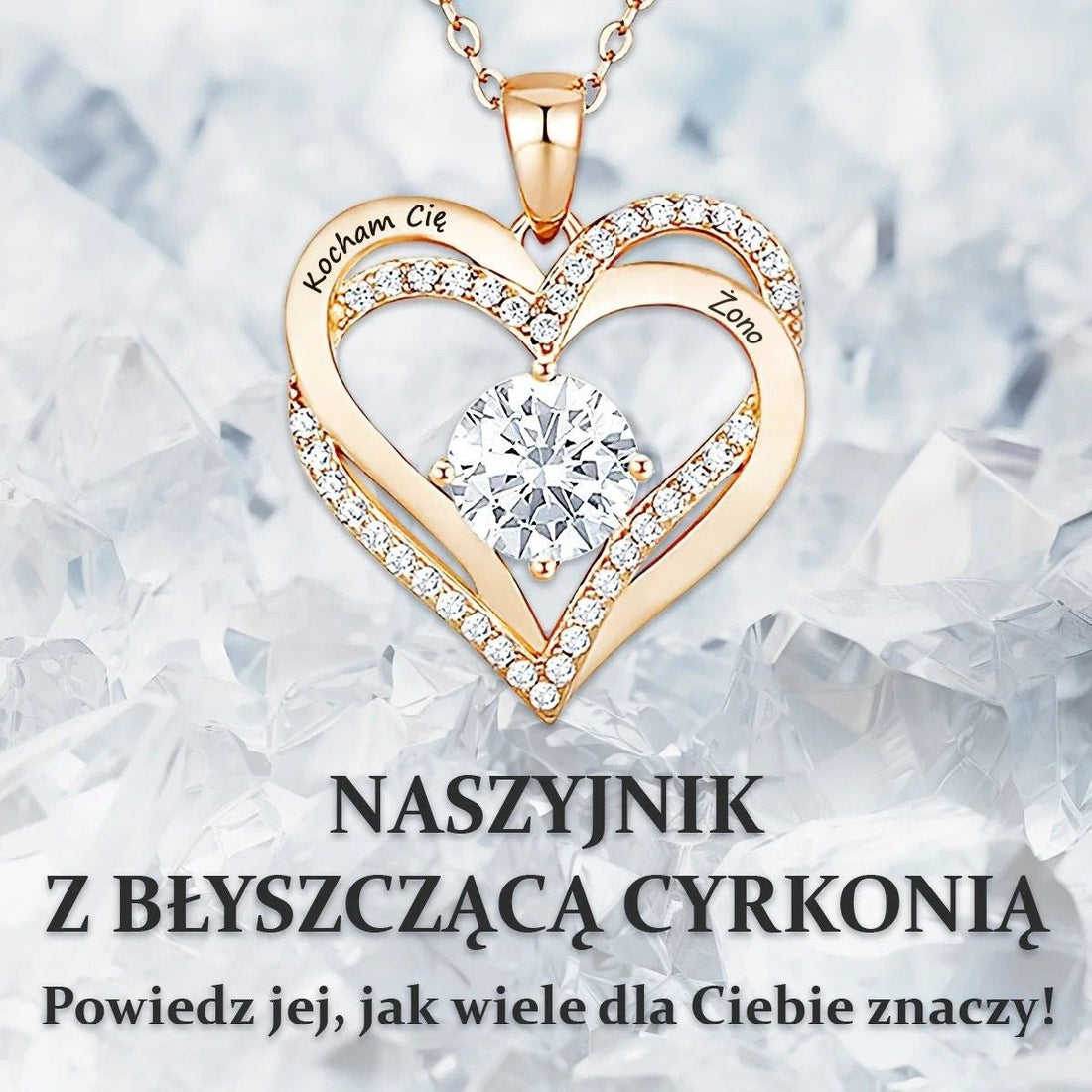 Naszyjnik z grawerem Kocham Cię Żono z białą cyrkonią