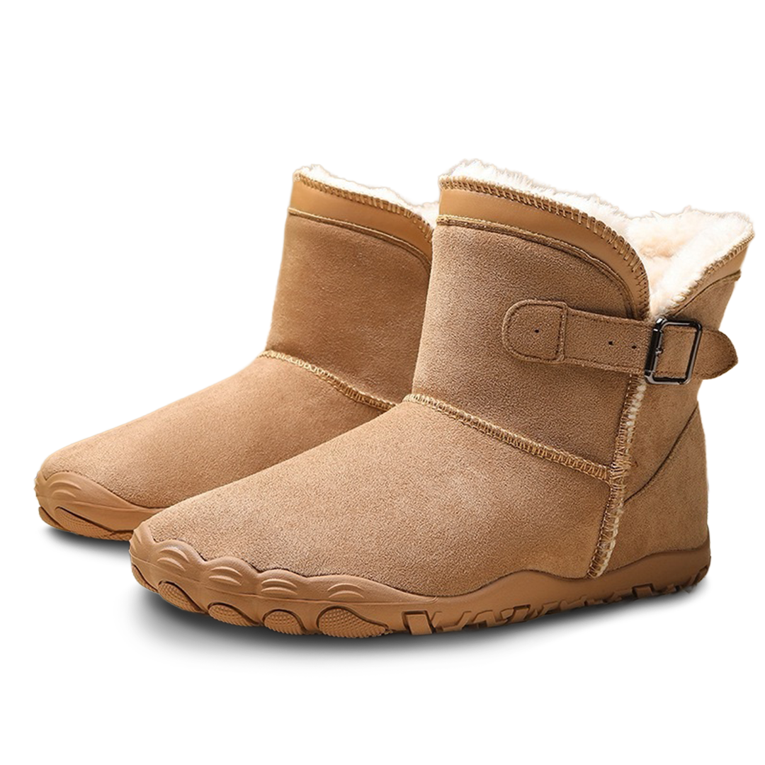 Zimowe buty barefoot unisex w kolorze brązowym z ciepłym futerkiem