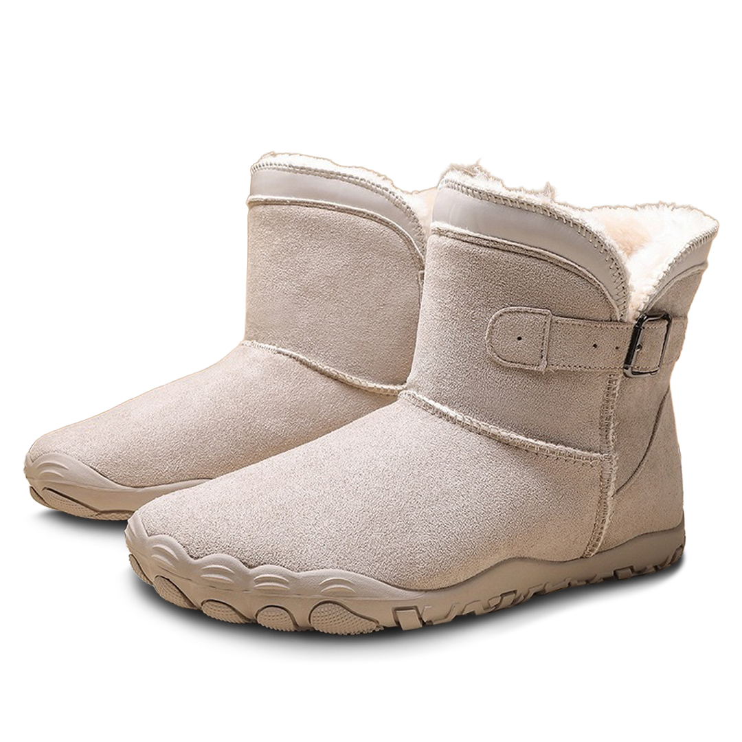Zimowe buty barefoot unisex w kolorze kremowym z ciepłym futerkiem
