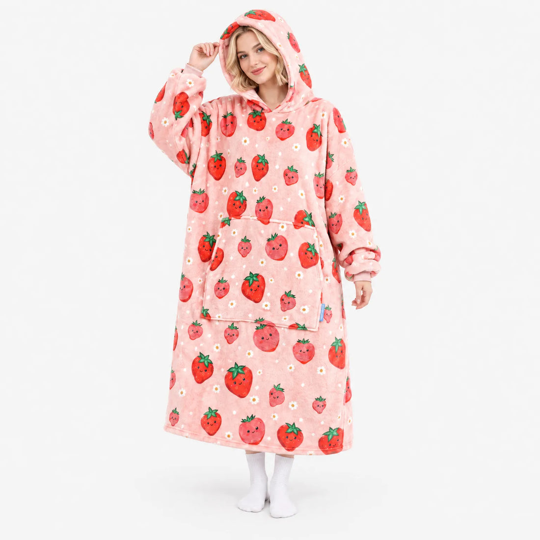 Bluza z Kapturem Oversize ze Sherpą w Truskawki