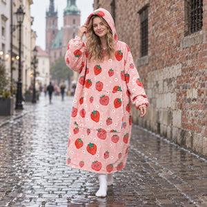 Bluza z Kapturem Oversize ze Sherpą w Truskawki