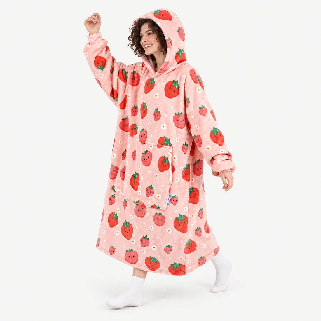 Bluza z Kapturem Oversize ze Sherpą w Truskawki