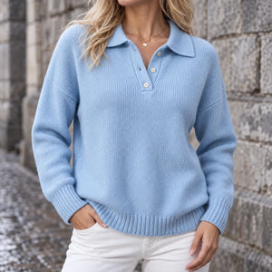 Sweter Polo Damski z Długim Rękawem
