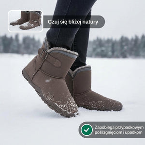Brązowe zimowe buty barefoot na śniegu