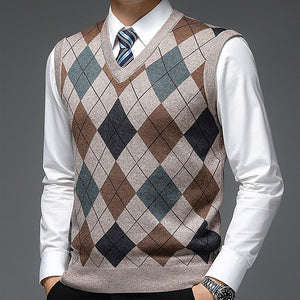Sweter Kamizelka Męska w Ornamentowy Wzór