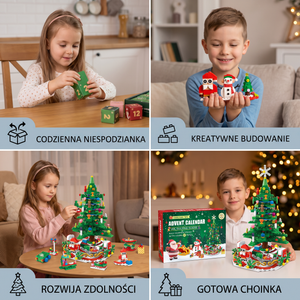 Kalendarz adwentowy z klockami w kształcie choinki dla dzieci