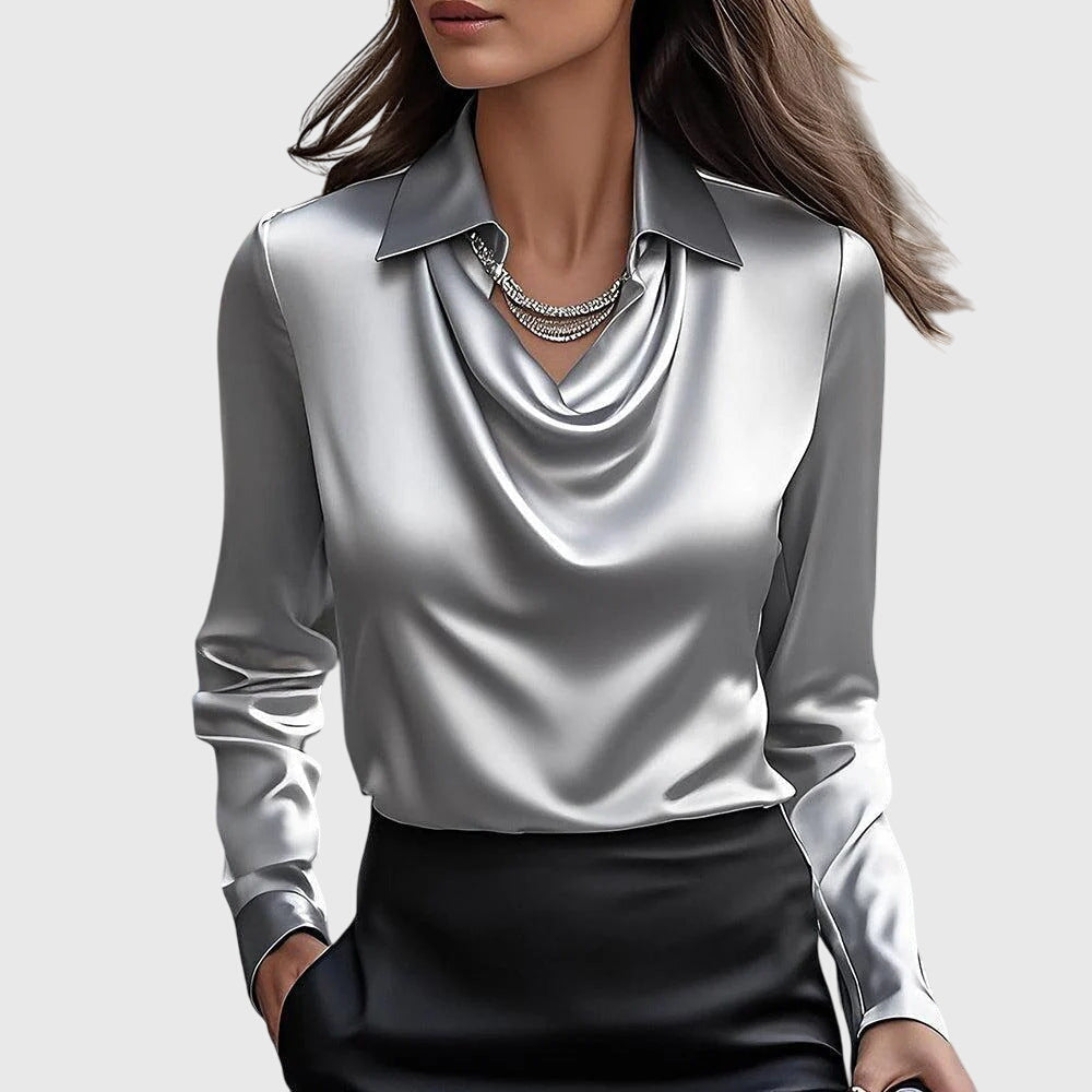 Cordelia - Satynowa Bluzka Damska z Drapowanym Dekoltem