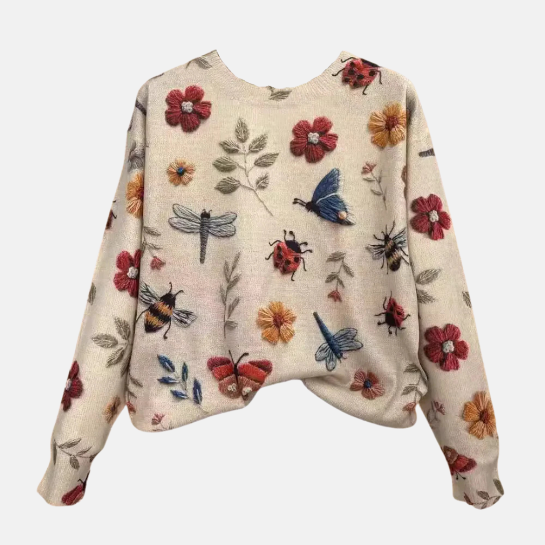 Florentia - Sweter Damski z Haftem Kwiatowym Oversize