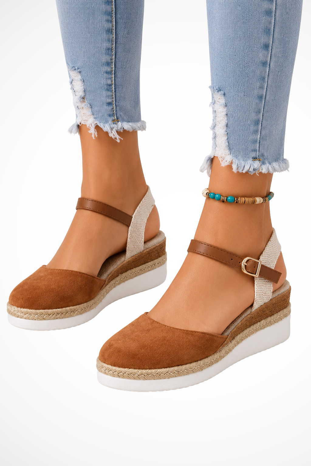 Espadria - Ortopedyczne Espadryle na Koturnie z Paskiem