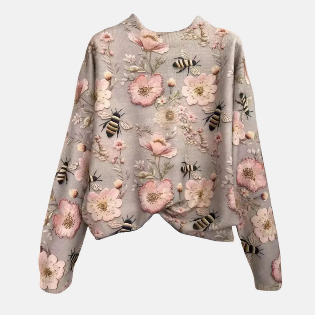 Florentia - Sweter Damski z Haftem Kwiatowym Oversize