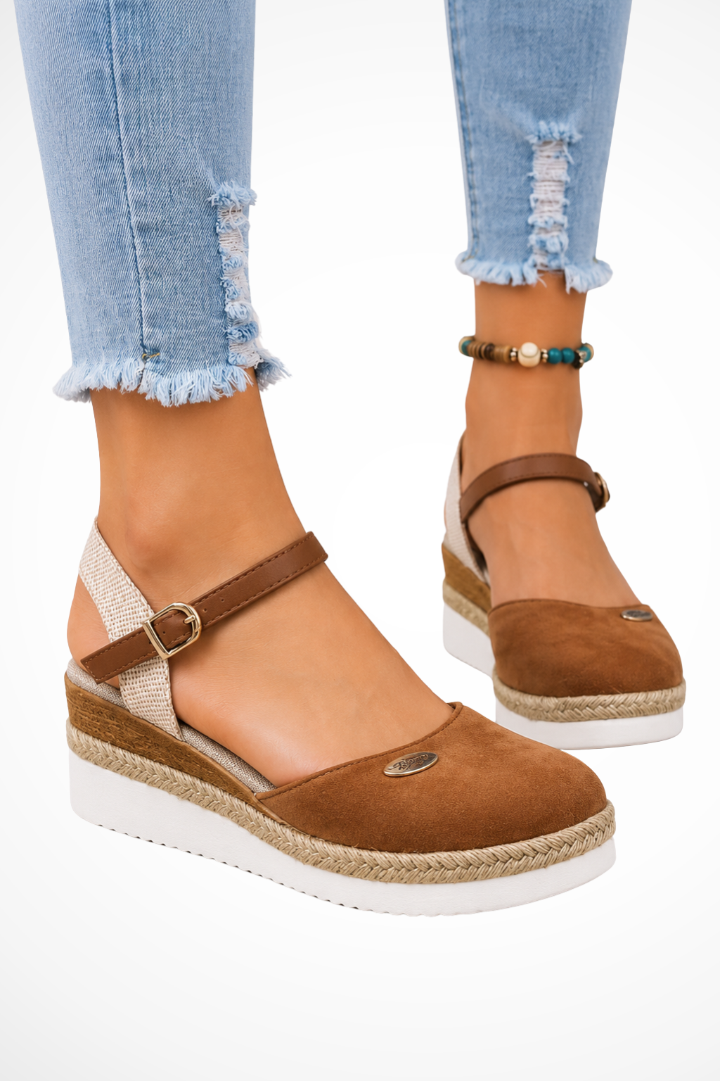 Espadria - Ortopedyczne Espadryle na Koturnie z Paskiem