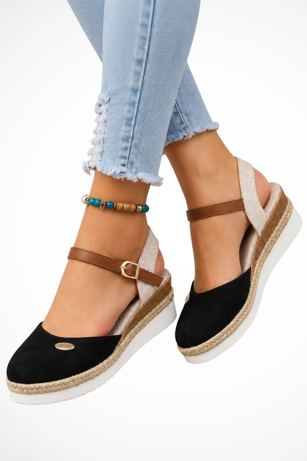 Espadria - Ortopedyczne Espadryle na Koturnie z Paskiem