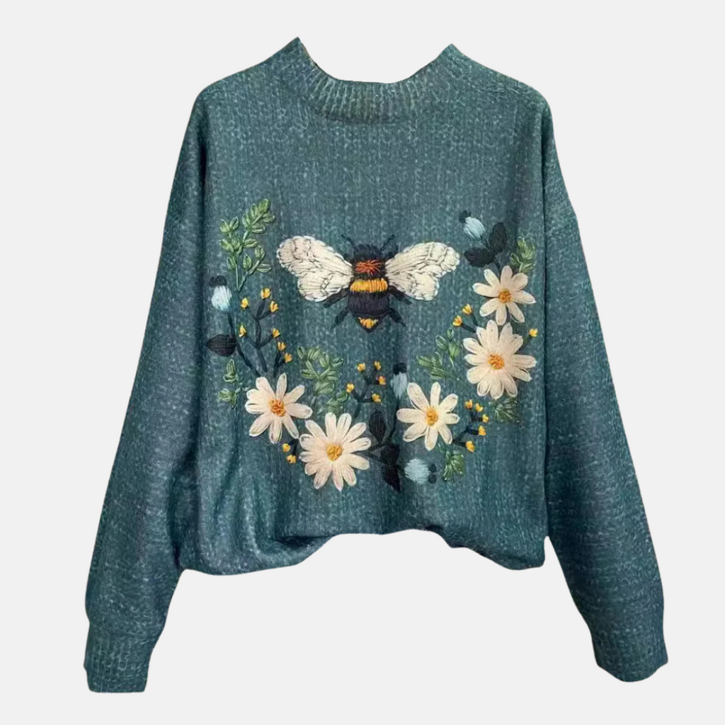 Florentia - Sweter Damski z Haftem Kwiatowym Oversize