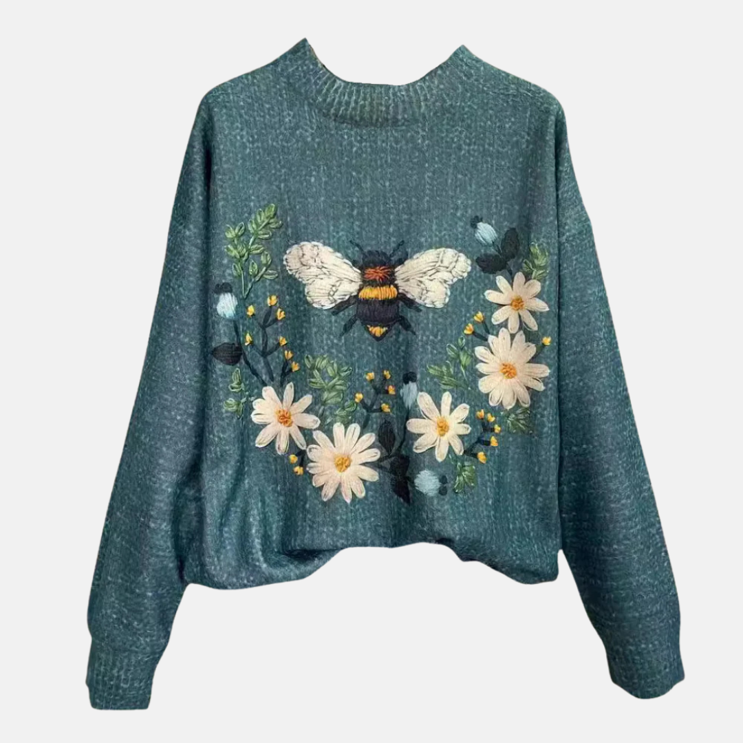 Florentia - Sweter Damski z Haftem Kwiatowym Oversize