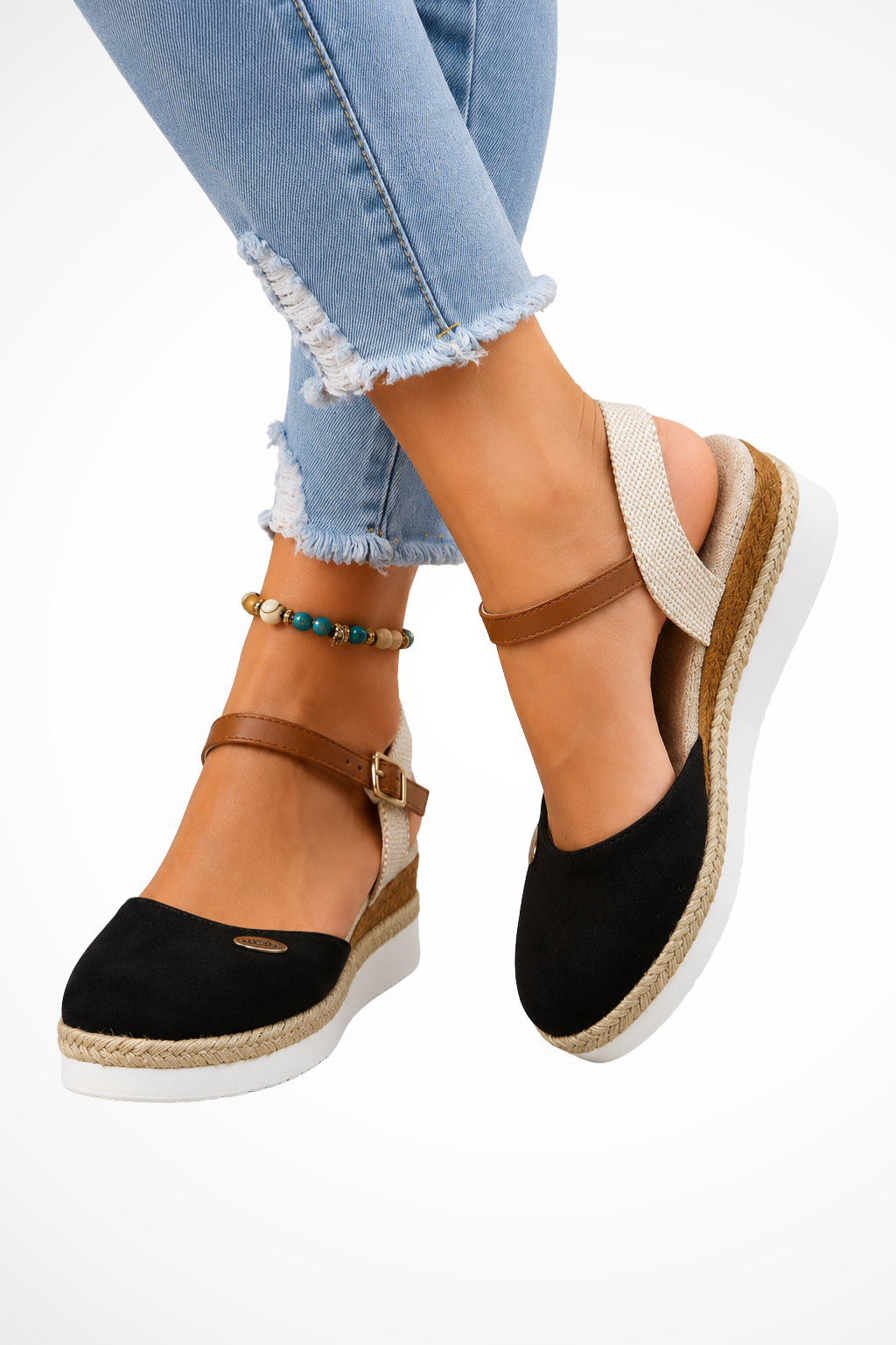 Espadria - Ortopedyczne Espadryle na Koturnie z Paskiem