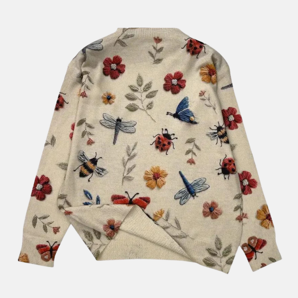 Florentia - Sweter Damski z Haftem Kwiatowym Oversize