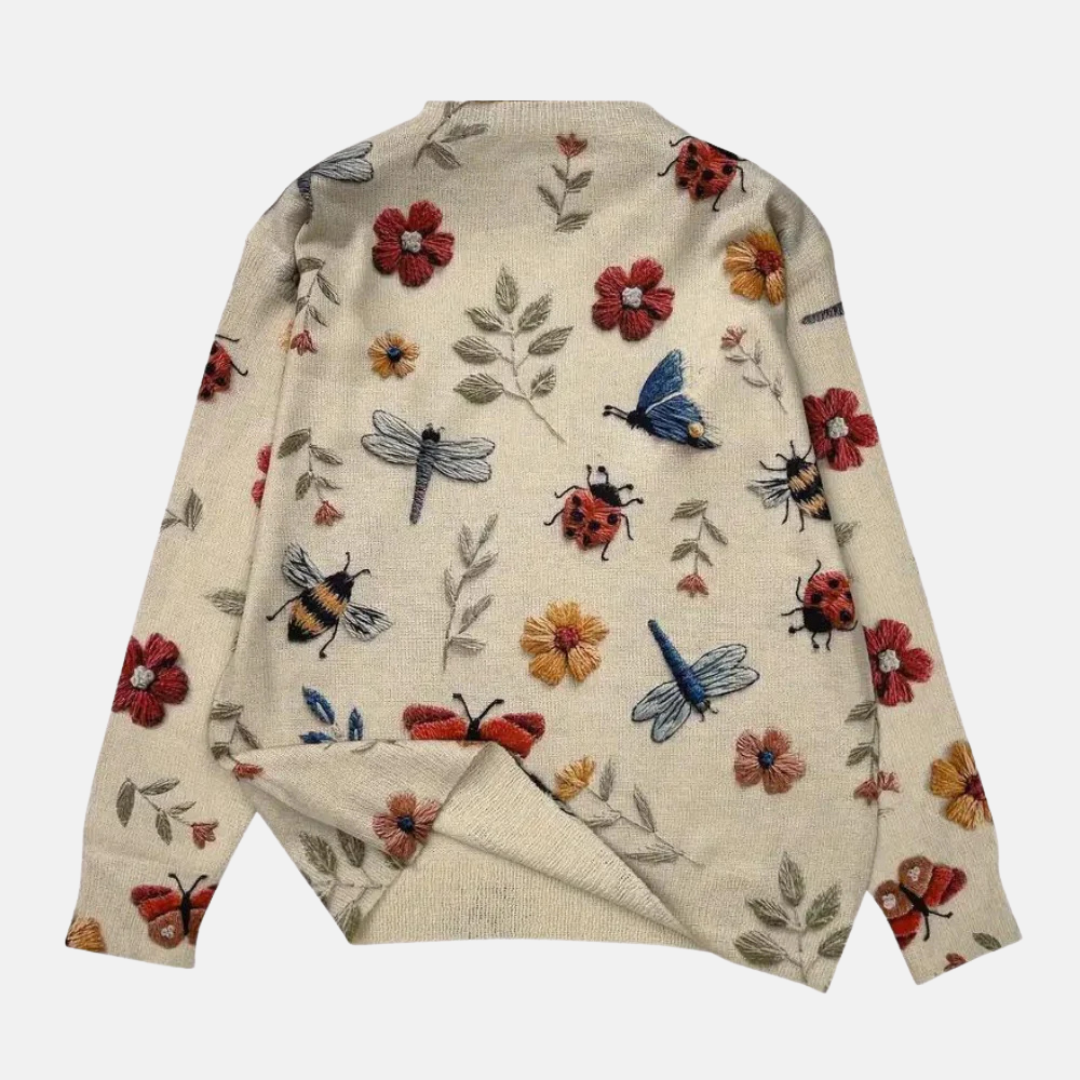 Florentia - Sweter Damski z Haftem Kwiatowym Oversize