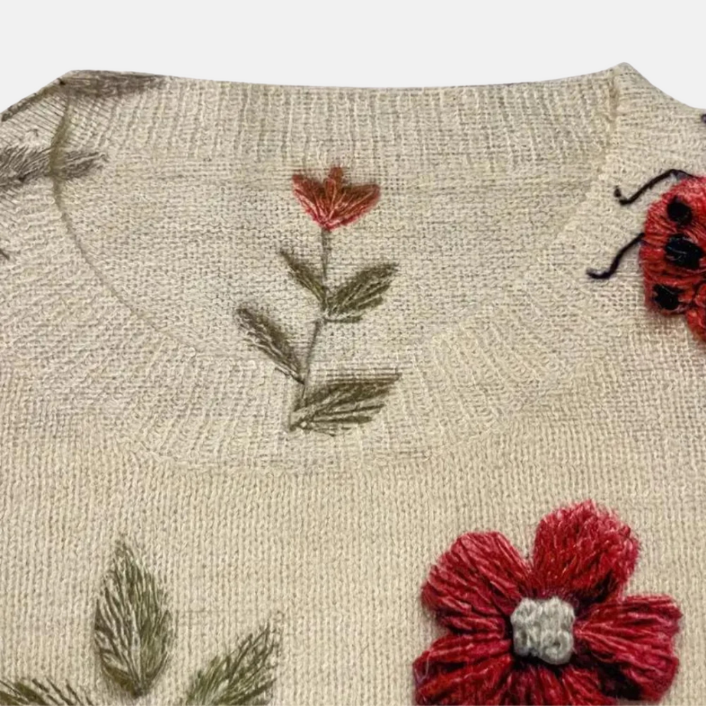 Florentia - Sweter Damski z Haftem Kwiatowym Oversize