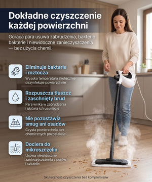 Dokładne czyszczenie każdej powierzchni parownicą z mopem