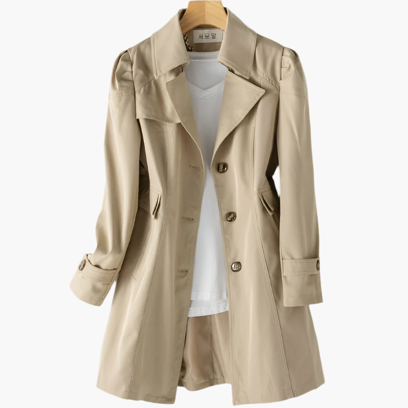 Gabriela - Klasyczny Płaszcz Trencz z Guzikami - Khaki