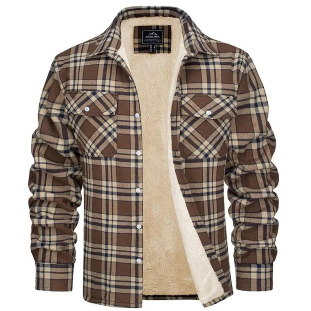 Foxridge - Flanelowa Koszulokurtka Męska w Kratę - Khaki