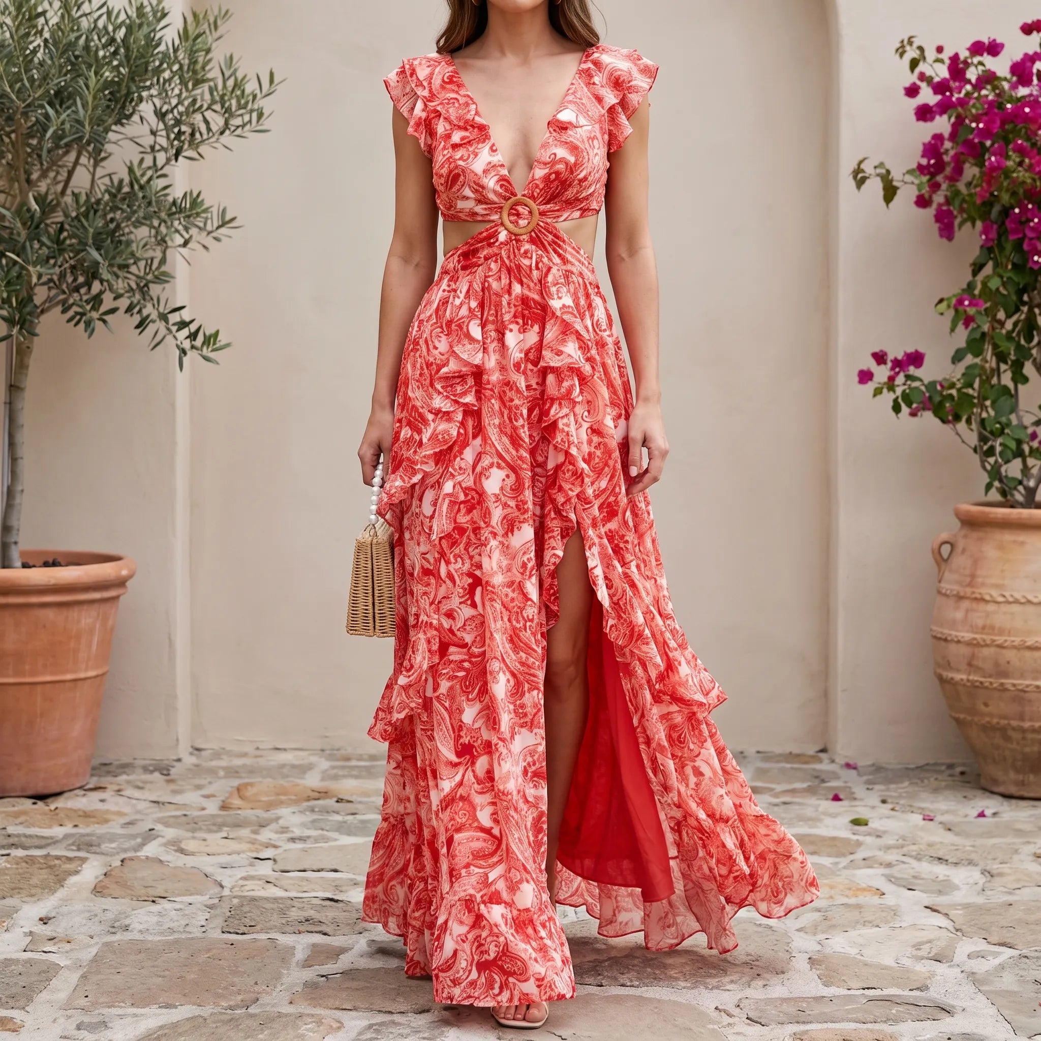 Floria - Wzorzysta Sukienka Maxi W Kwiaty