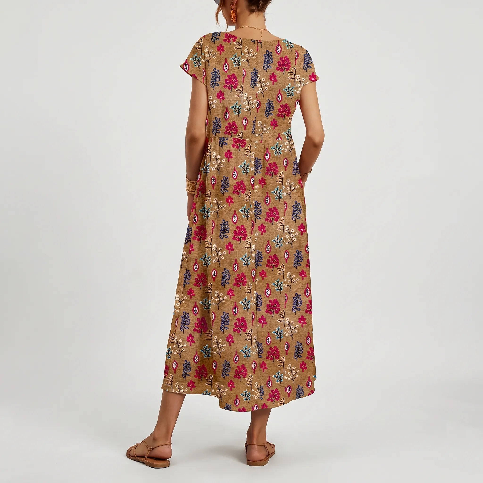Floris - Swobodna Sukienka Midi W Kwiaty