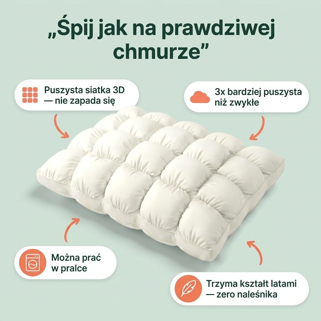 Poduszka Chmurka – puszysta siatka 3D, można prać w pralce