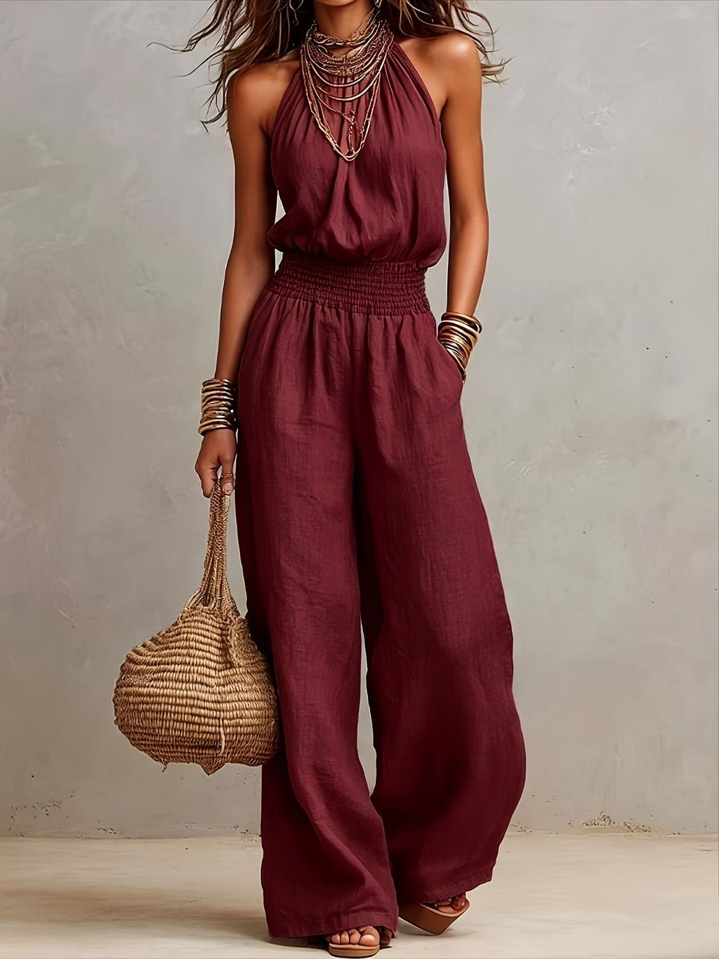 Haltessa kombinezon halter - Burgundowy