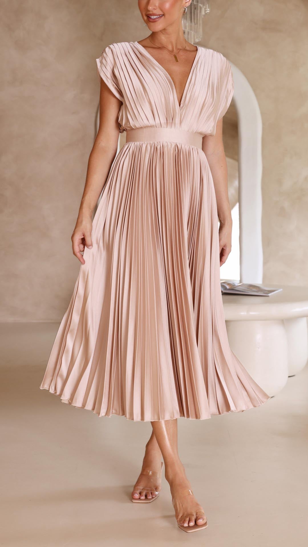 Pleatoria - Elegancka Sukienka Plisowana Maxi