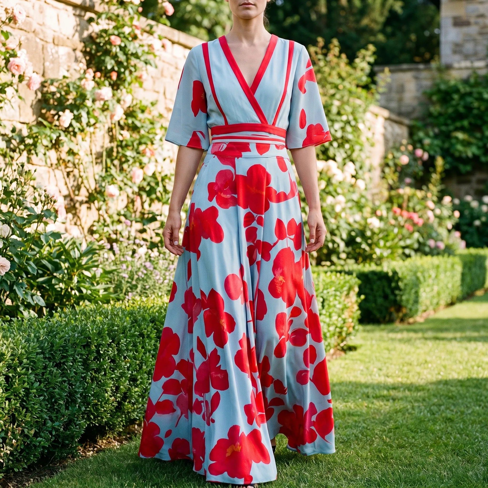 Romenia - Elegancka Sukienka Wieczorowa Maxi W Kwiaty