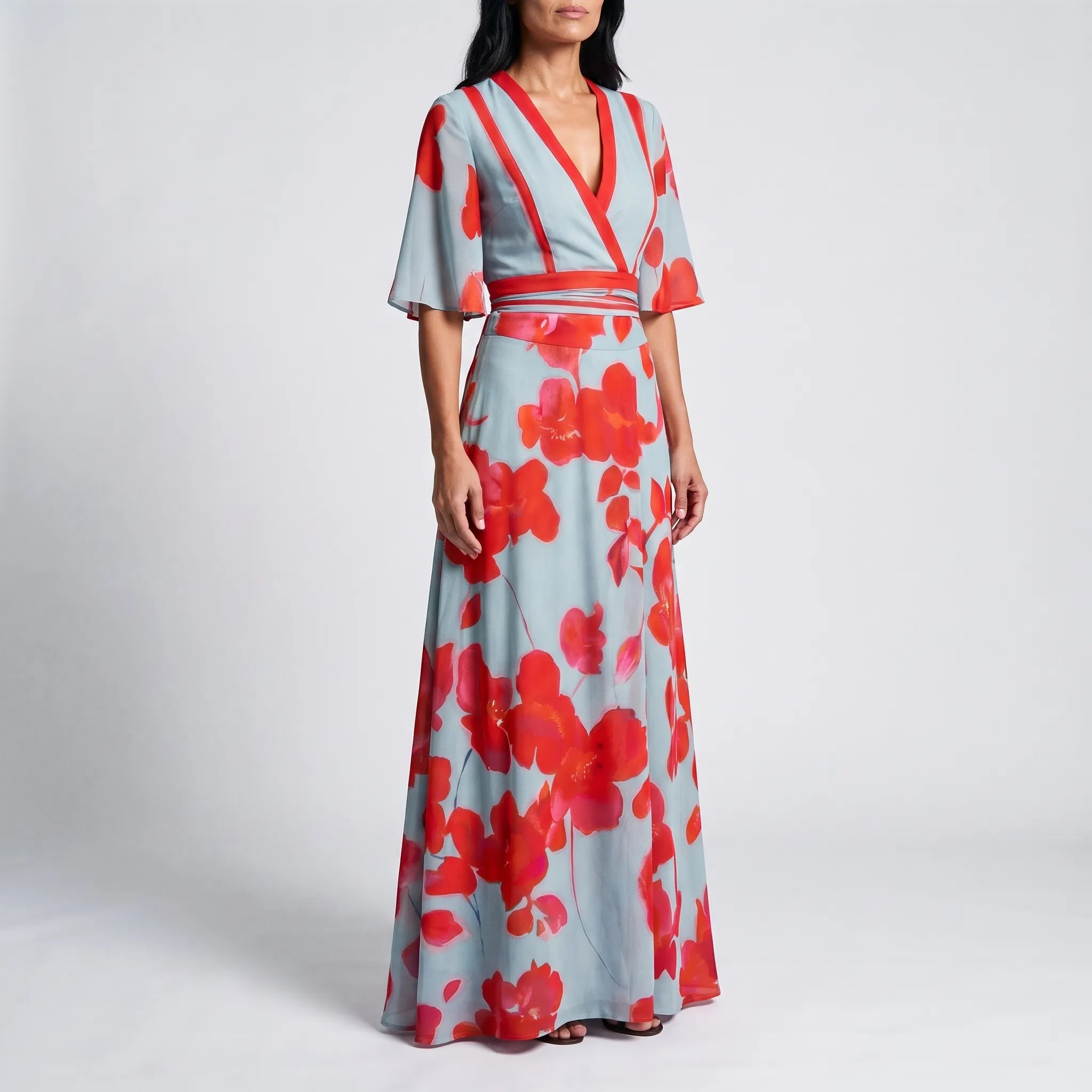 Romenia - Elegancka Sukienka Wieczorowa Maxi W Kwiaty