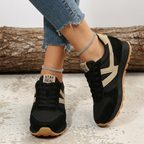 Retrosa - Ortopedyczne Sneakersy Damskie w Stylu Retro - Czarno-beżowy