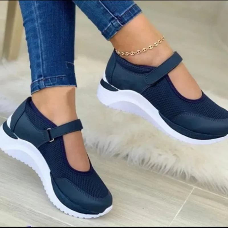 Vitalis - Ortopedyczne Buty Sportowe Damskie z Paskiem - Niebieski
