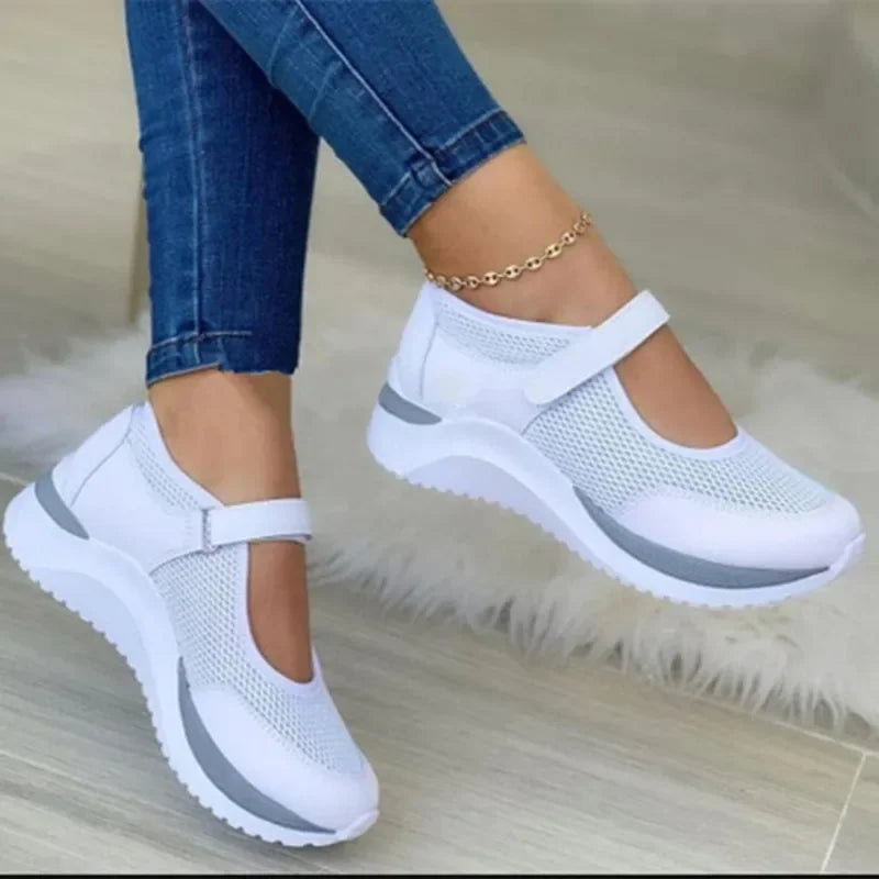Vitalis - Ortopedyczne Buty Sportowe Damskie z Paskiem - Biały