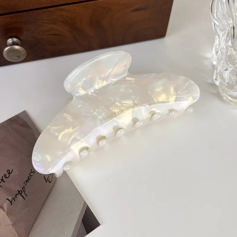 Krabella - Duży Klips Krab do Włosów z Octanu, 6 Kolorów - Perłowy