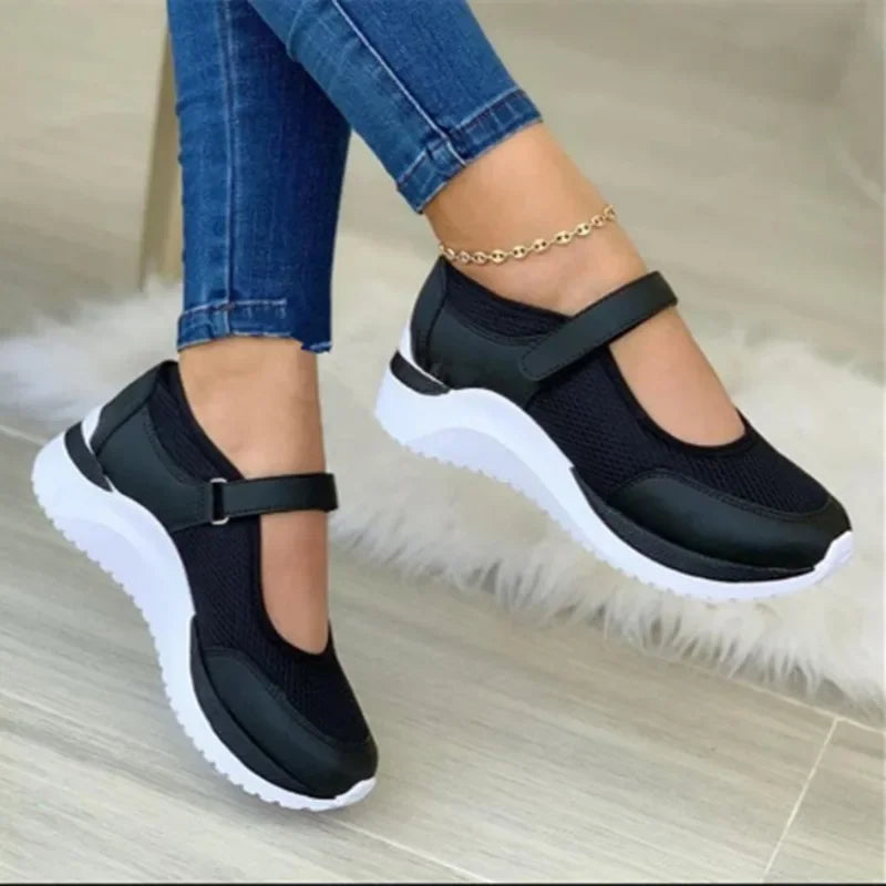 Vitalis - Ortopedyczne Buty Sportowe Damskie z Paskiem - Czarny