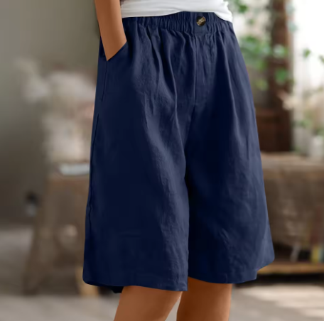 Bermunda - Szorty Damskie Bermudy z Gumą w Pasie - Granatowy