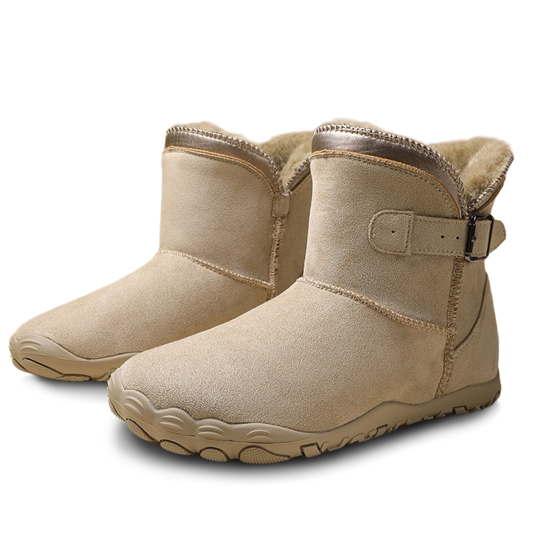 Zimowe buty barefoot unisex w kolorze beżowym z ciepłym futerkiem