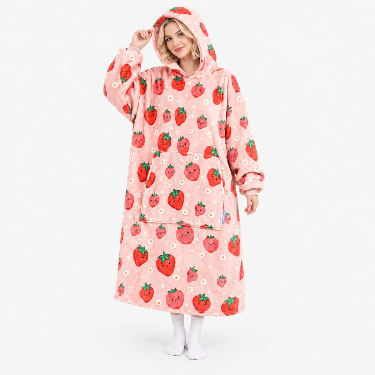 Bluza z Kapturem Oversize ze Sherpą w Truskawki