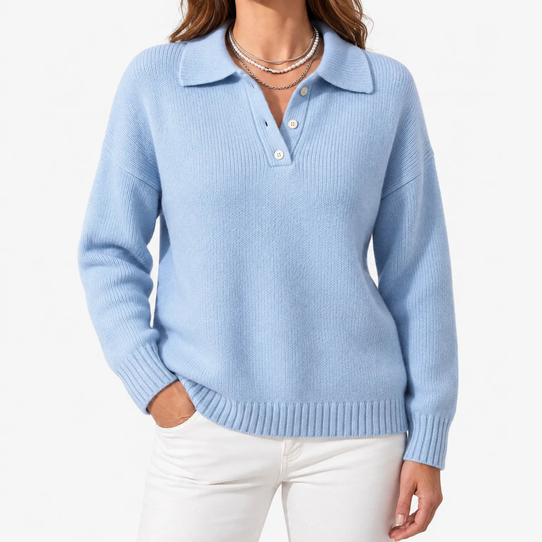 Sweter Polo Damski z Długim Rękawem