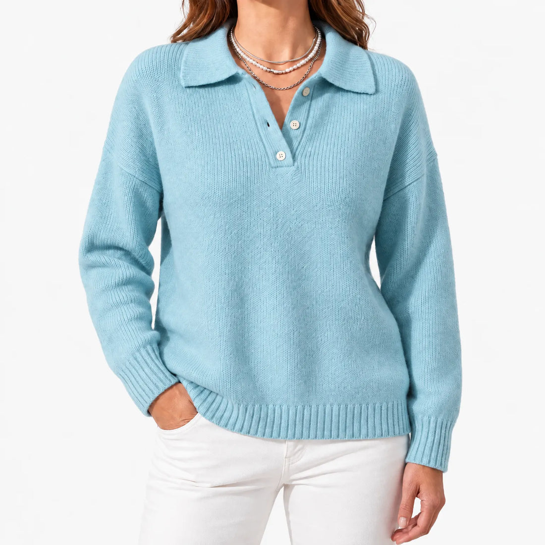 Sweter Polo Damski z Długim Rękawem