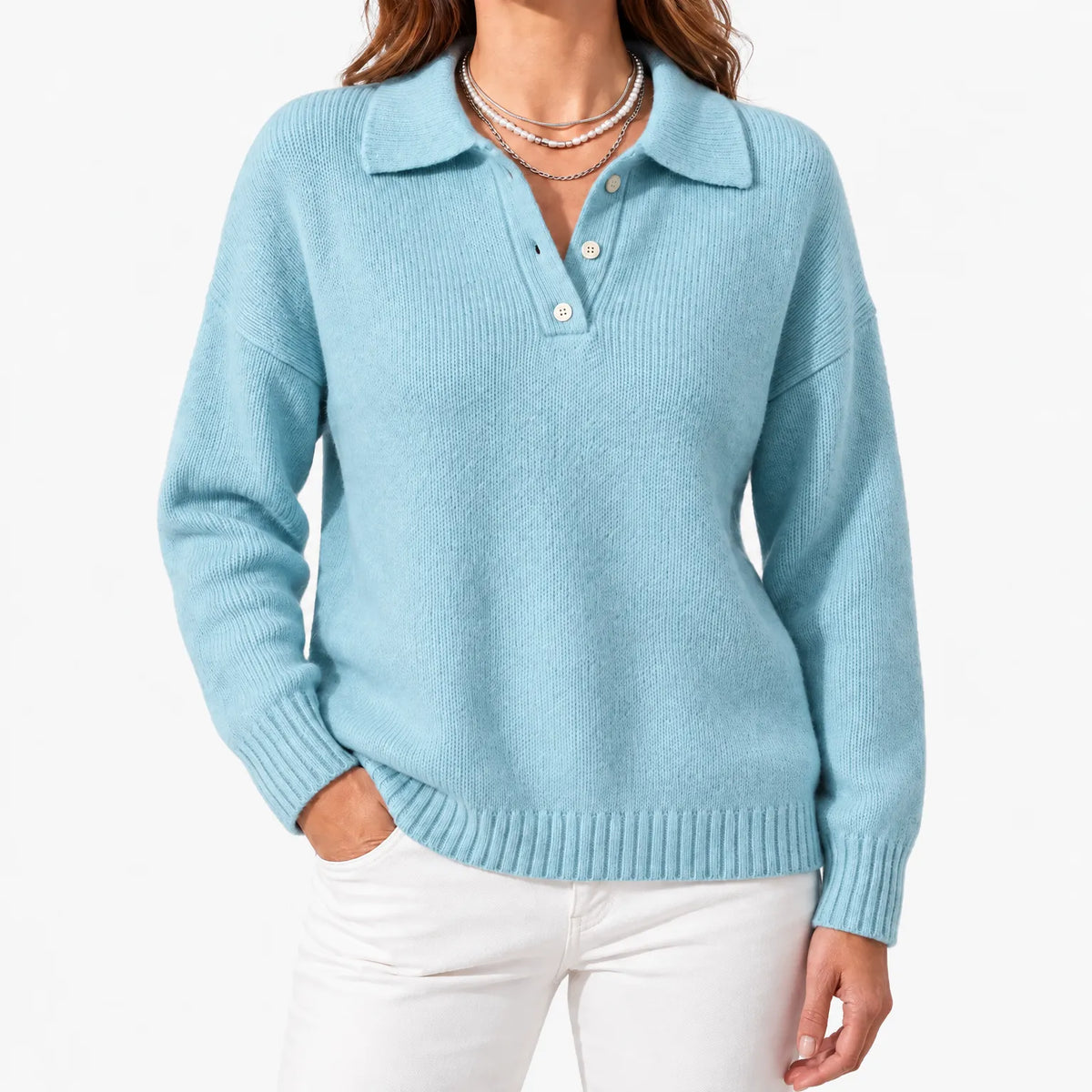 Sweter Polo Damski z Długim Rękawem