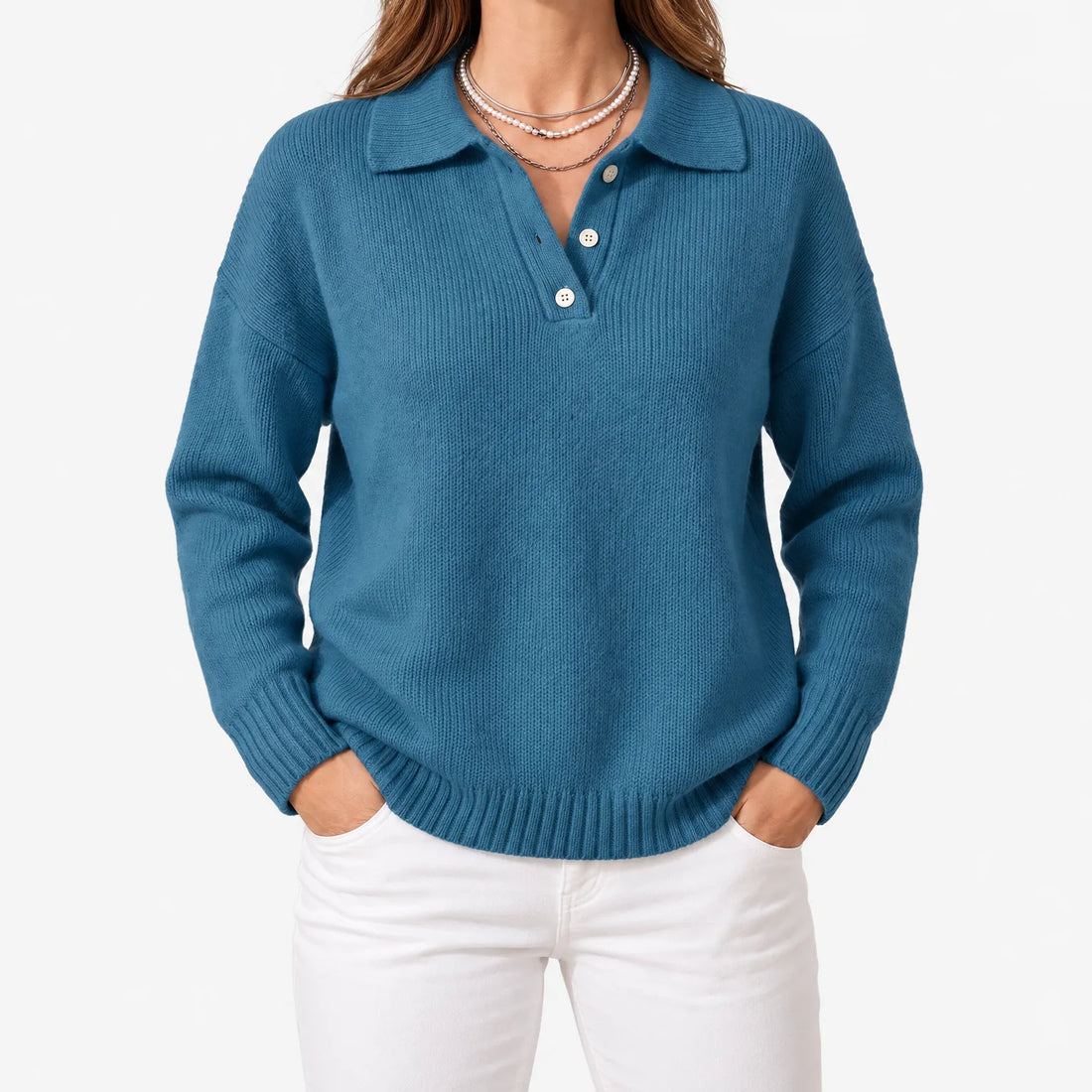Sweter Polo Damski z Długim Rękawem