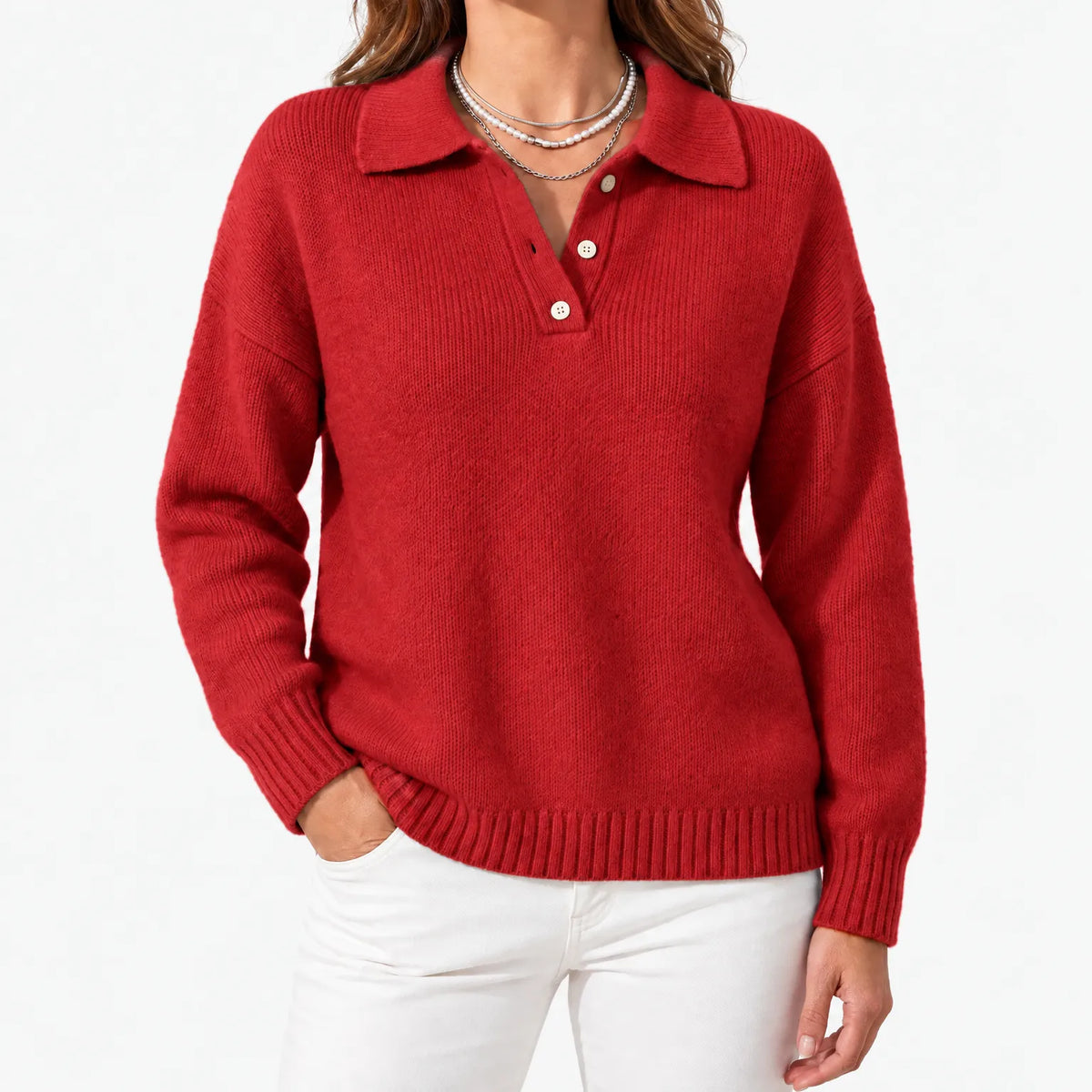 Sweter Polo Damski z Długim Rękawem