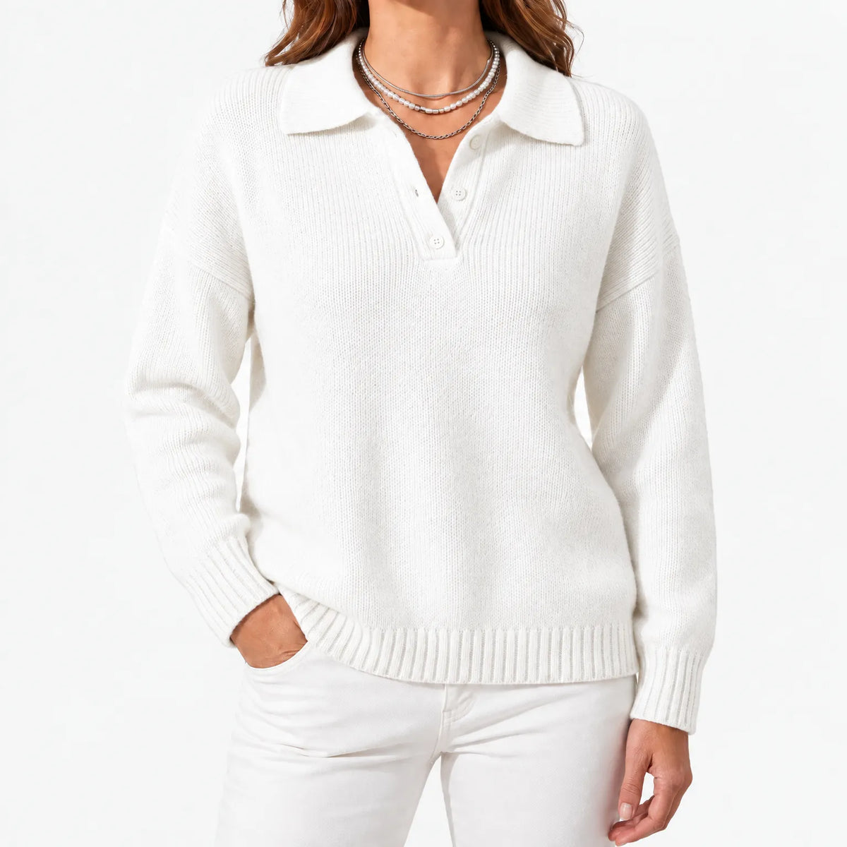 Sweter Polo Damski z Długim Rękawem