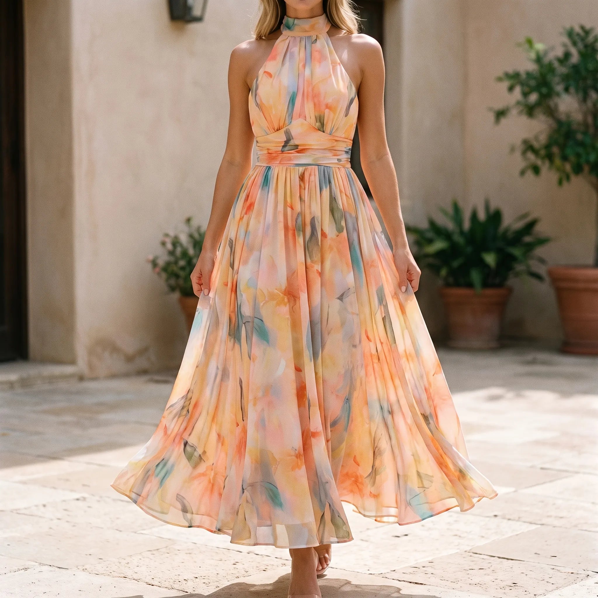 Vloria - Elegancka Sukienka Maxi Z Dekoltem Halter
