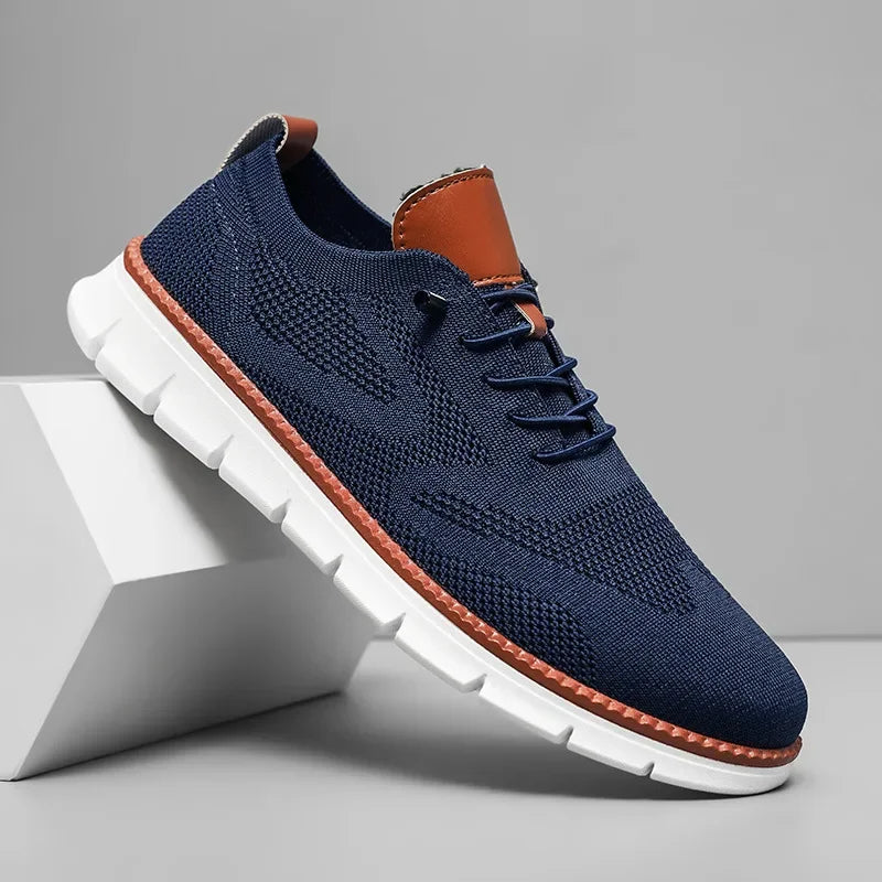 Lyon - Lekkie Sneakersy Męskie z Dzianiny - Niebieski