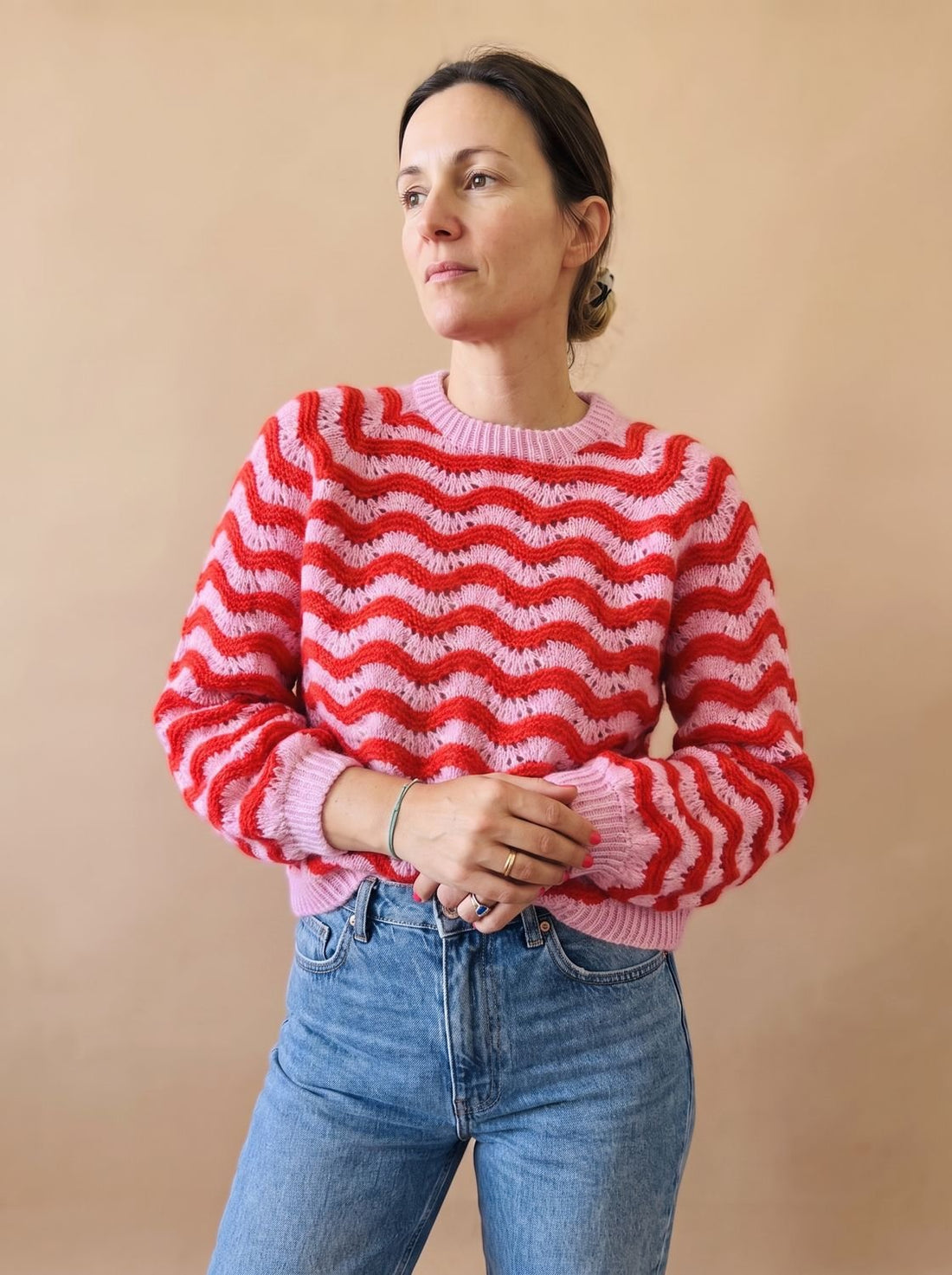 Oversizowy Sweter Damski w Fale