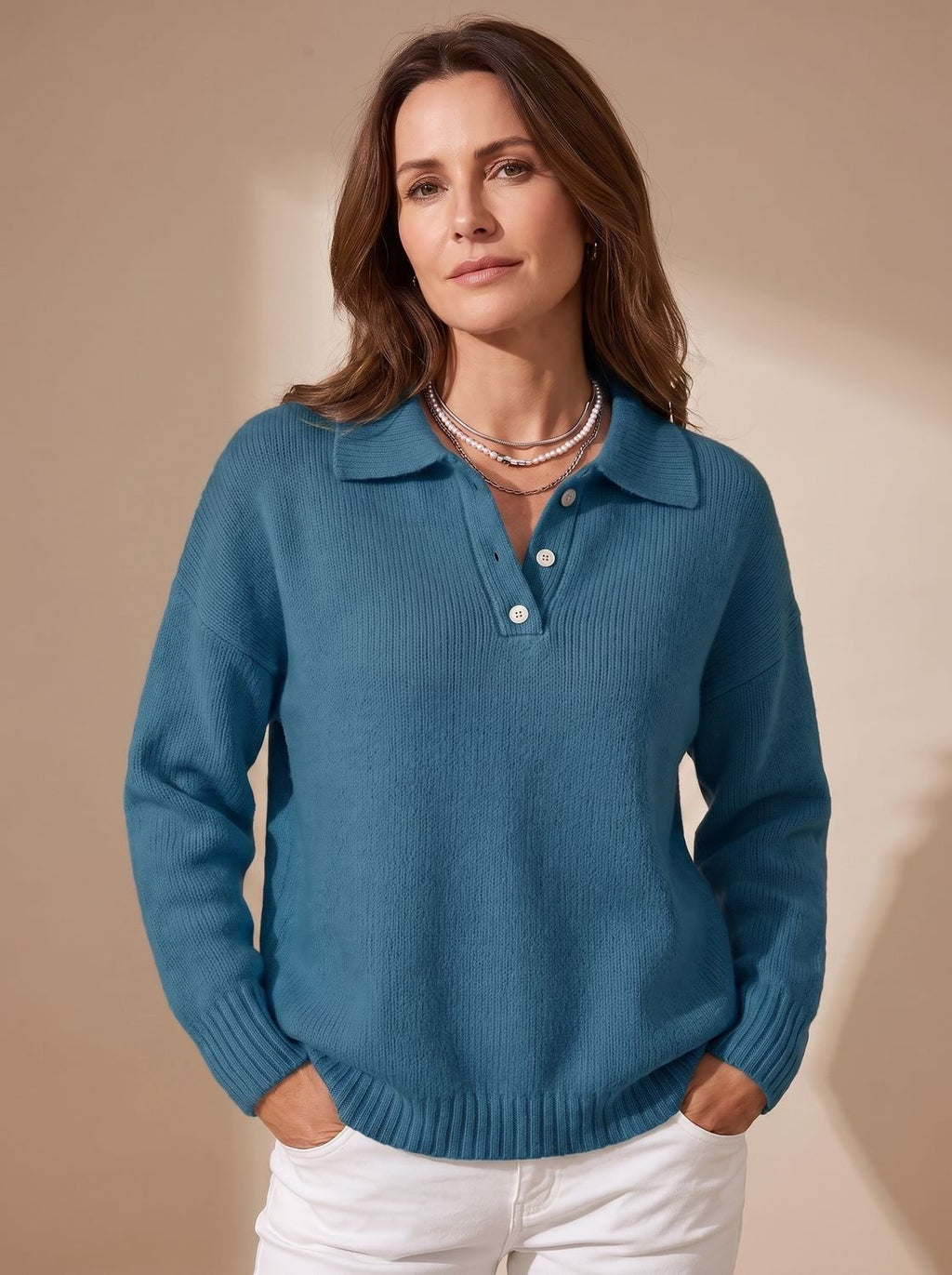 Gretwyn - Sweter Polo Damski z Długim Rękawem